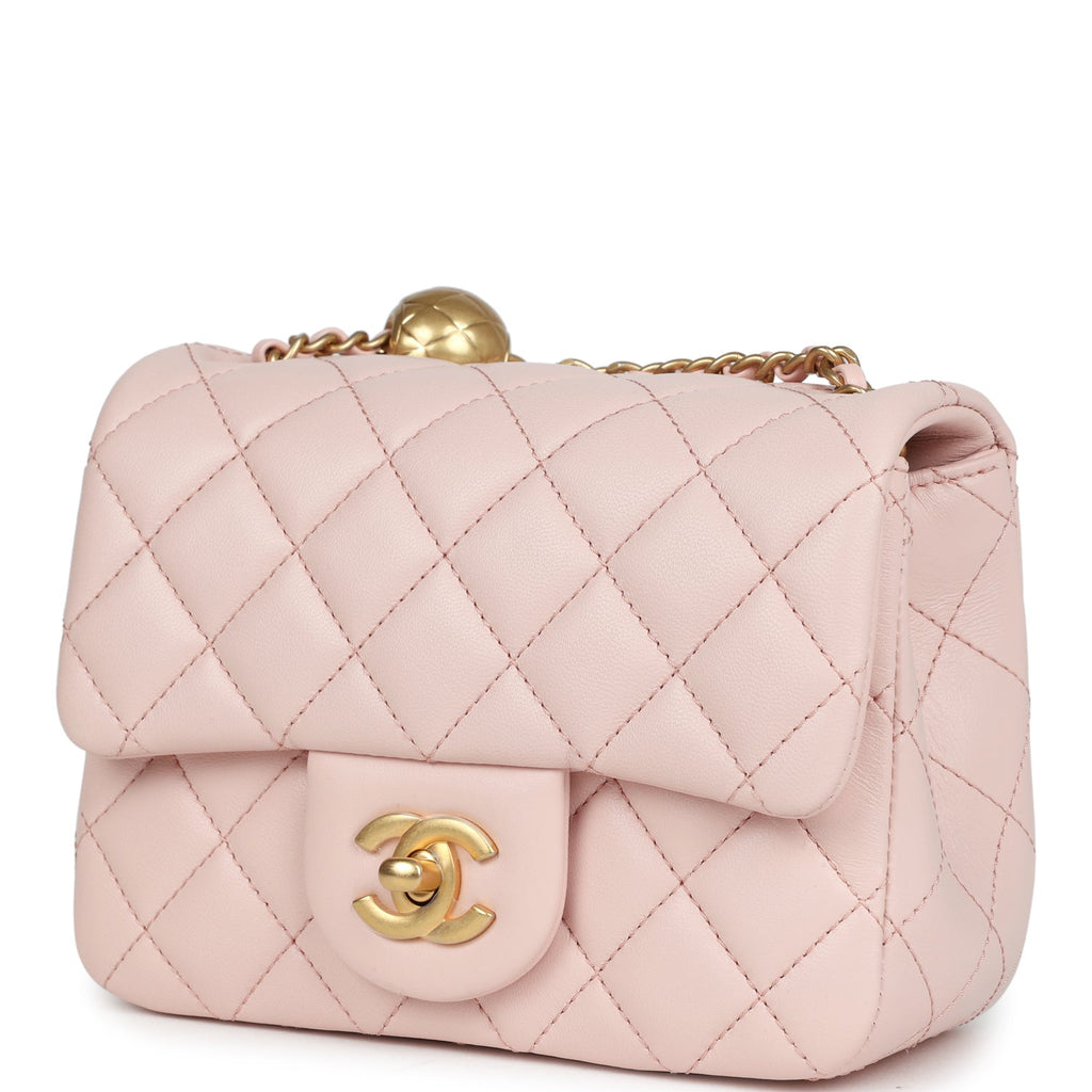 Chanel Pearl Crush Mini Square Flap Bag Light Pink Lambskin Antique Gold Hardware