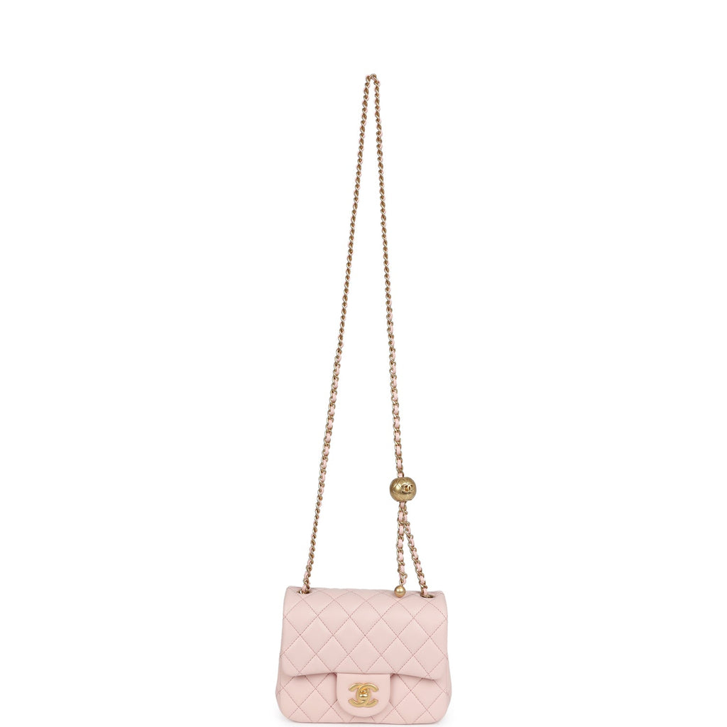 Chanel Pearl Crush Mini Square Flap Bag Light Pink Lambskin Antique Gold Hardware