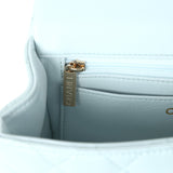 Chanel Mini Rectangular Flap with Top Handle Light Blue Lambskin Light Gold Hardware