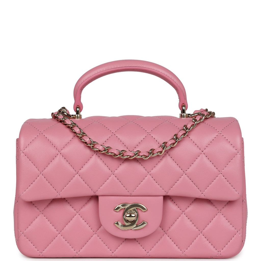 Chanel Dark Pink Lambskin Rectangular Mini Flap Bag Top Handle
