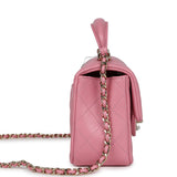 Chanel Mini Rectangular Flap Top Handle Dark Pink Lambskin Light Gold Hardware