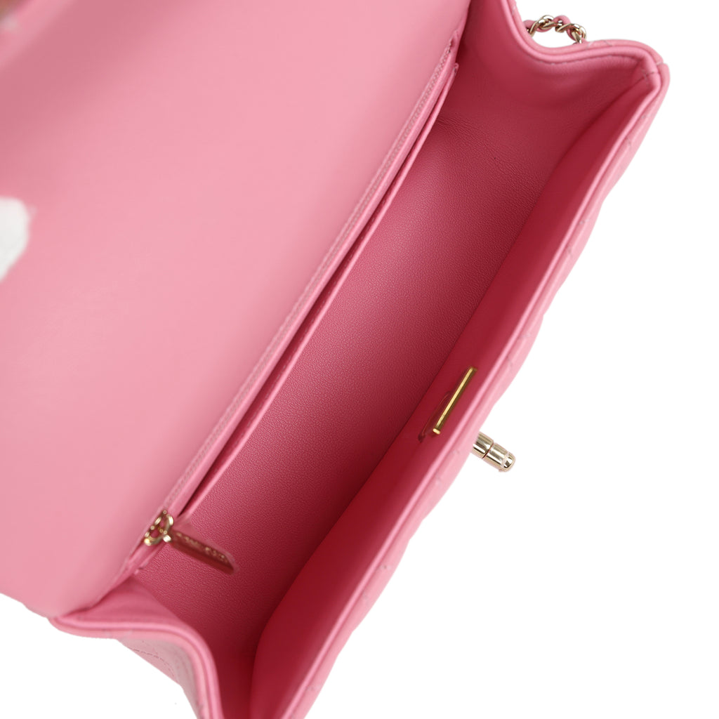 Chanel Mini Rectangular Flap Top Handle Dark Pink Lambskin Light Gold Hardware