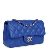 Chanel Mini Rectangular Flap Bag Blue Lambskin Silver Hardware