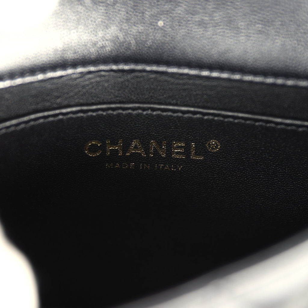 Chanel Mini Square Pearl Flap Bag Black Lambskin Brushed Gold Hardware
