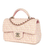 Chanel Mini Rectangular Top Handle Flap Pink and White Tweed Light Gold Hardware