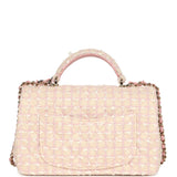 Chanel Mini Rectangular Top Handle Flap Pink and White Tweed Light Gold Hardware