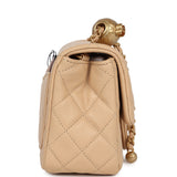 Chanel Mini Square Pearl Crush Flap Bag Beige Lambskin Aged Gold Hardware