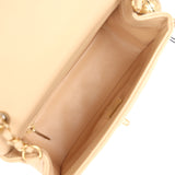 Chanel Mini Square Pearl Crush Flap Bag Beige Lambskin Aged Gold Hardware
