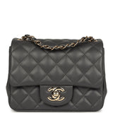 Chanel Mini Square Flap Bag Dark Grey Lambskin Light Gold Hardware