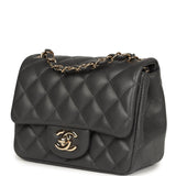Chanel Mini Square Flap Bag Dark Grey Lambskin Light Gold Hardware