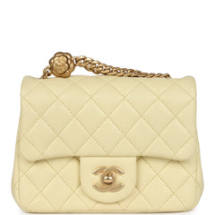 Chanel Mini Camellia Crush Square Flap Yellow Lambskin Antique