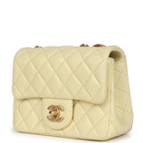 Chanel Mini Camellia Crush Square Flap Yellow Lambskin Antique Gold Hardware