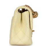 Chanel Mini Camellia Crush Square Flap Yellow Lambskin Antique Gold Hardware