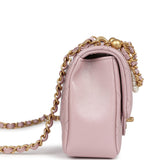 Chanel Mini Square Pearl Flap Bag Light Pink Iridescent Lambskin Brushed Gold Hardware