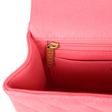 Pre-owned Chanel Mini Rectangular Flap with Top Handle Hot Pink Caviar Antique Gold Hardware