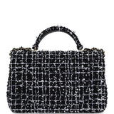 Chanel Mini Rectangular Top Handle Flap Black and White Sequin Tweed Light Gold Hardware