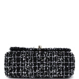 Chanel Mini Rectangular Top Handle Flap Black and White Sequin Tweed Light Gold Hardware