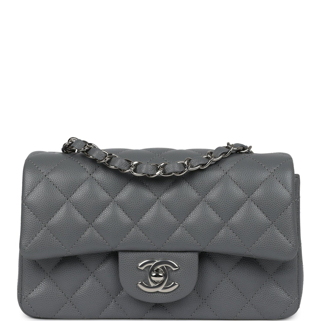 Chanel Mini Rectangular Flap Bag Dark Grey Caviar Silver Hardware Dark Grey Never Worn Lambskin