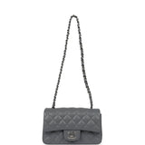 Chanel Mini Rectangular Flap Bag Dark Grey Caviar Silver Hardware