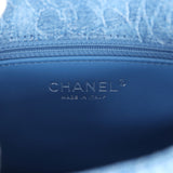Chanel Mini Camellia Crush Rectangular Flap Blue Denim Antique Silver Hardware