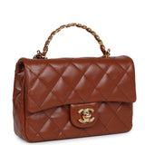 Chanel Mini Rectangular Top Handle Flap Bag Brown Shiny Calfskin Gold Hardware