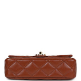 Chanel Mini Rectangular Top Handle Flap Bag Brown Shiny Calfskin Gold Hardware