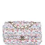 Chanel Mini Rectangular Flap Bag White/Pink/ Multicolored Tweed Light Gold Hardware
