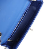 Pre-owned Chanel Mini Rectangular Flap Bag Blue Patent Ruthenium Hardware