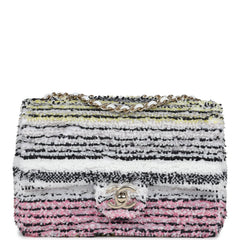 Chanel Mini Rectangular Flap White Multicolor Sequin Light Gold Hardware