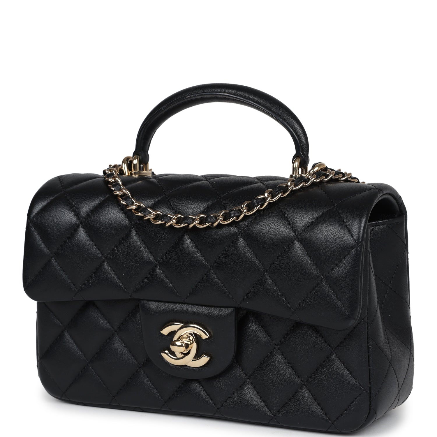 Pre-owned Chanel Mini Rectangular Flap with Top Handle Black Lambskin