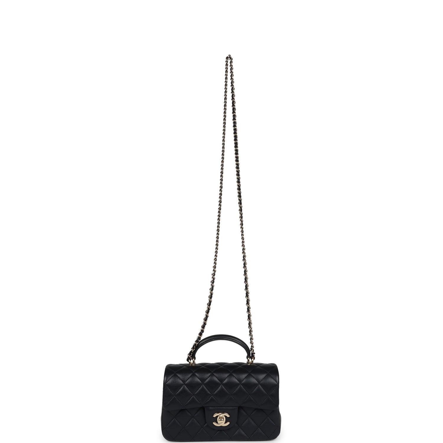 Pre-owned Chanel Mini Rectangular Flap with Top Handle Black Lambskin