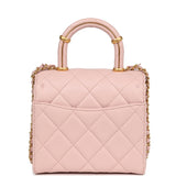 Chanel Mini Square Top Handle Flap Light Pink Lambskin Antique Gold Hardware