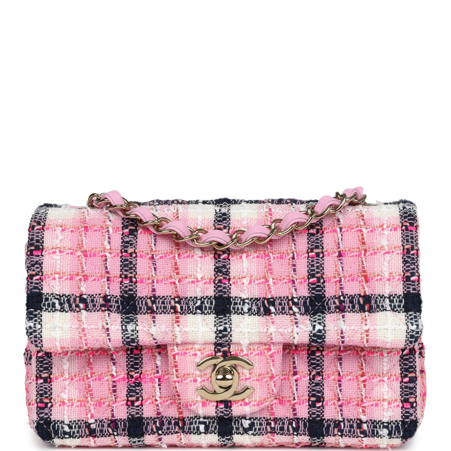 Chanel Mini Rectangular Flap Bag Pink, White, Black Tweed Light Gold H