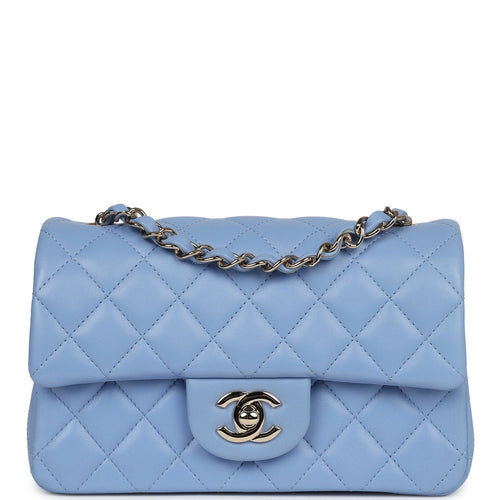 Chanel Mini Rectangular Flap Bag Light Blue Lambskin Light Gold Hardware