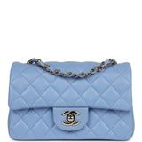 Chanel Mini Rectangular Flap Bag Light Blue Lambskin Light Gold Hardware