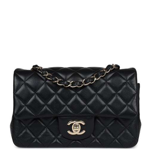 Pre-owned Chanel Mini Rectangular Flap Black Lambskin Light Gold Hardware