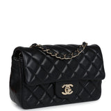 Pre-owned Chanel Mini Rectangular Flap Black Lambskin Light Gold Hardware