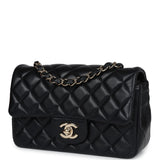 Pre-owned Chanel Mini Rectangular Flap Black Lambskin Light Gold Hardware