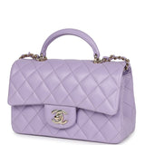 Chanel Mini Rectangular Flap Bag with Top Handle Lilac Lambskin Light Gold Hardware