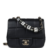 Pre-owned Chanel Monaco Mini Square Flap Bag Black Lambskin Light Gold Hardware