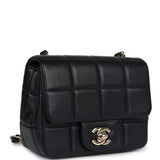 Pre-owned Chanel Monaco Mini Square Flap Bag Black Lambskin Light Gold Hardware