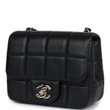 Pre-owned Chanel Monaco Mini Square Flap Bag Black Lambskin Light Gold Hardware