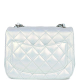 Chanel Mini Classic Square Flap Bag Blue Iridescent Calfskin Silver Hardware