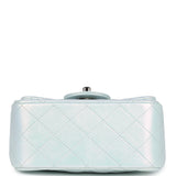 Chanel Mini Classic Square Flap Bag Blue Iridescent Calfskin Silver Hardware