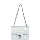 Chanel Mini Classic Square Flap Bag Blue Iridescent Calfskin Silver Hardware