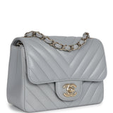 Chanel Mini Chevron Square Flap Bag Light Grey Lambskin Light Gold Hardware