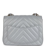 Chanel Mini Chevron Square Flap Bag Light Grey Lambskin Light Gold Hardware