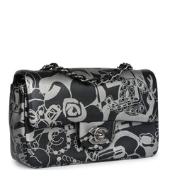 Chanel Mini Rectangular Flap Bag Black and Silver Printed Lambskin Ruthenium Hardware