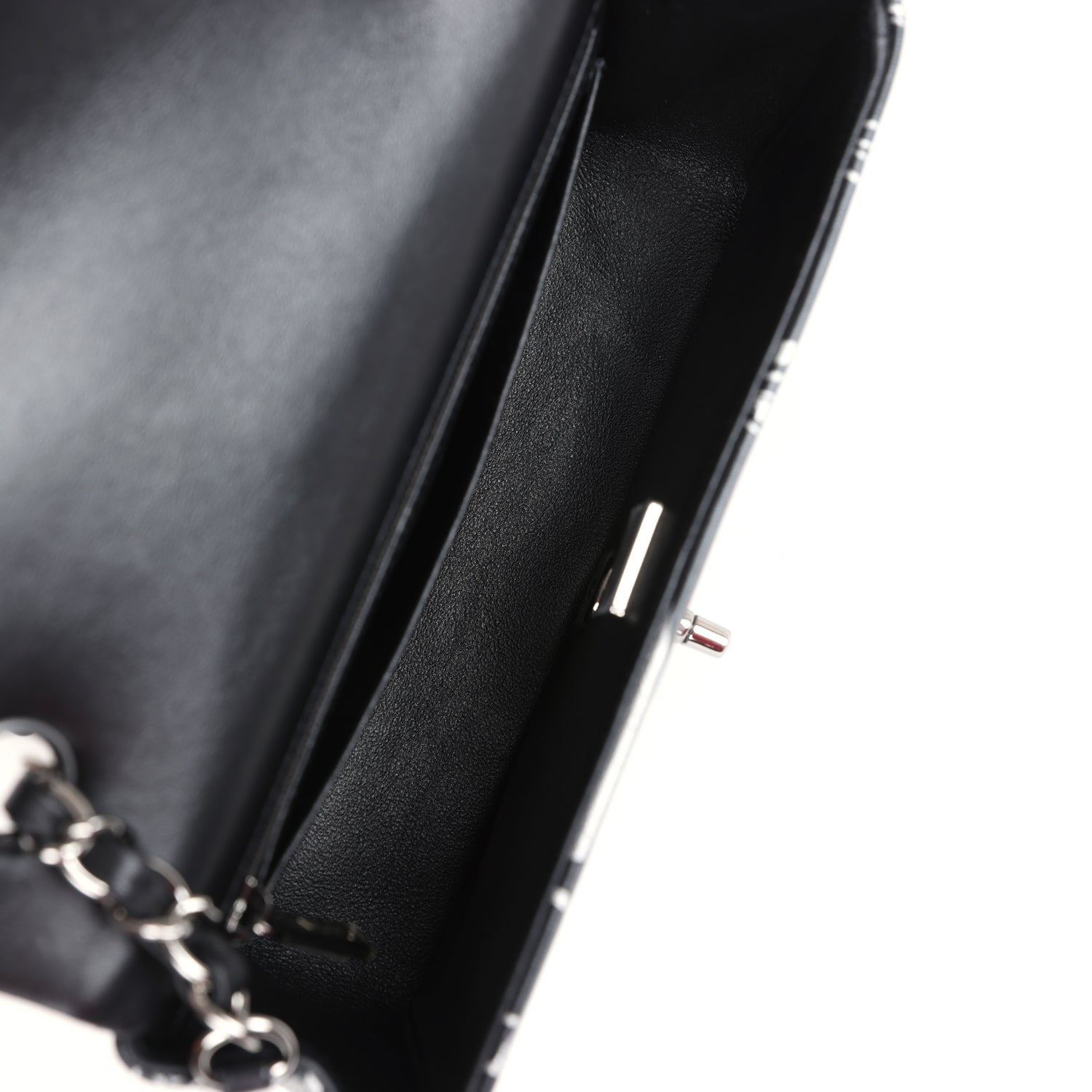 Chanel Black Printed Lambskin Rectangular Mini Flap Silver Hardware