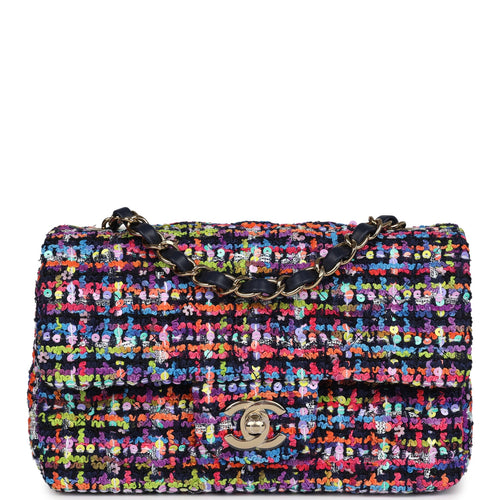 Chanel Mini Rectangular Flap Bag Multicolored Tweed and Sequins Gold Hardware